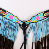 Hilason Western Horse Breast Collar Leather Beaded Inlay Turquoise
