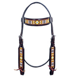 HILASON Western Horse Leather Headstall & Breast Collar Set Black Beaded