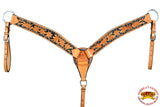 Hilason Western Horse Breast Collar Handtooled American Leather Tan