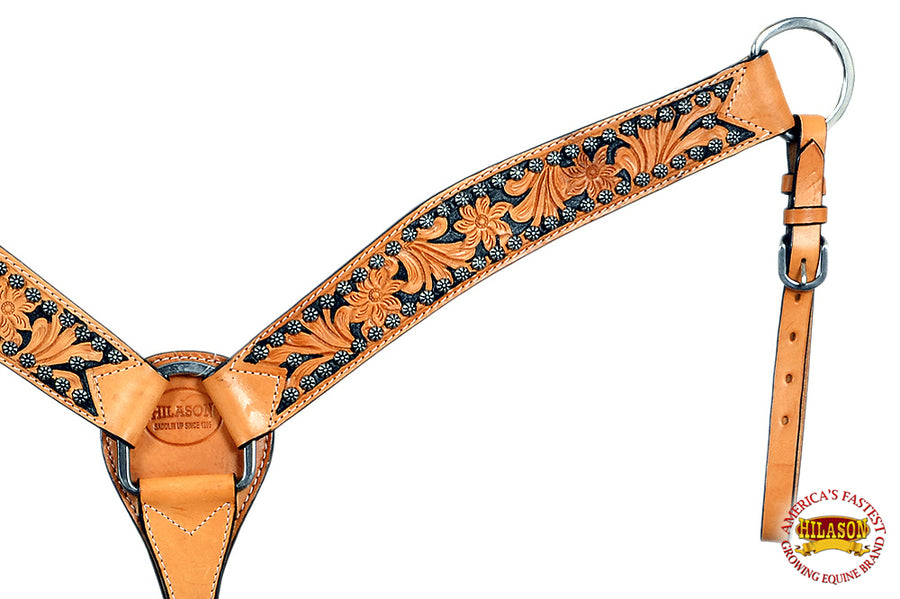 Hilason Western Horse Headstall Breast Collar Floral Hand Tooled American Leather Tan