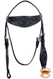 HILASON Western Horse Headstall Genuine American Leather Floral Black