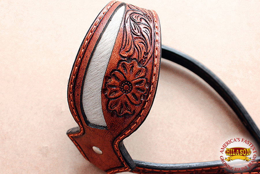 HILASON Western Horse Headstall Genuine American Leather Floral brown