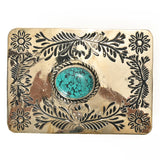 American Darling  Belt Buckle Engraved Brass Turquoise Rhinestone Scrollwork