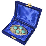 American Darling  Belt Buckle Engraved Brass Turquoise Rhinestone Scrollwork