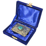 American Darling  Belt Buckle Engraved Brass Turquoise Rhinestone Scrollwork