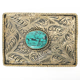 American Darling  Belt Buckle Engraved Brass Turquoise Rhinestone Scrollwork