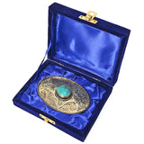 American Darling  Belt Buckle Engraved Brass Turquoise Rhinestone Scrollwork
