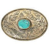 American Darling  Belt Buckle Engraved Brass Turquoise Rhinestone Scrollwork