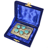 American Darling  Belt Buckle Engraved Brass Turquoise Rhinestone Scrollwork