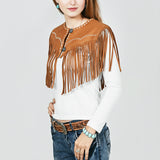 American Darling Western Leather Fringe Cape/Shawl Suede Yoke Tassel Jacket Vest
