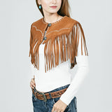 American Darling Western Leather Fringe Cape/Shawl Suede Yoke Tassel Jacket Vest