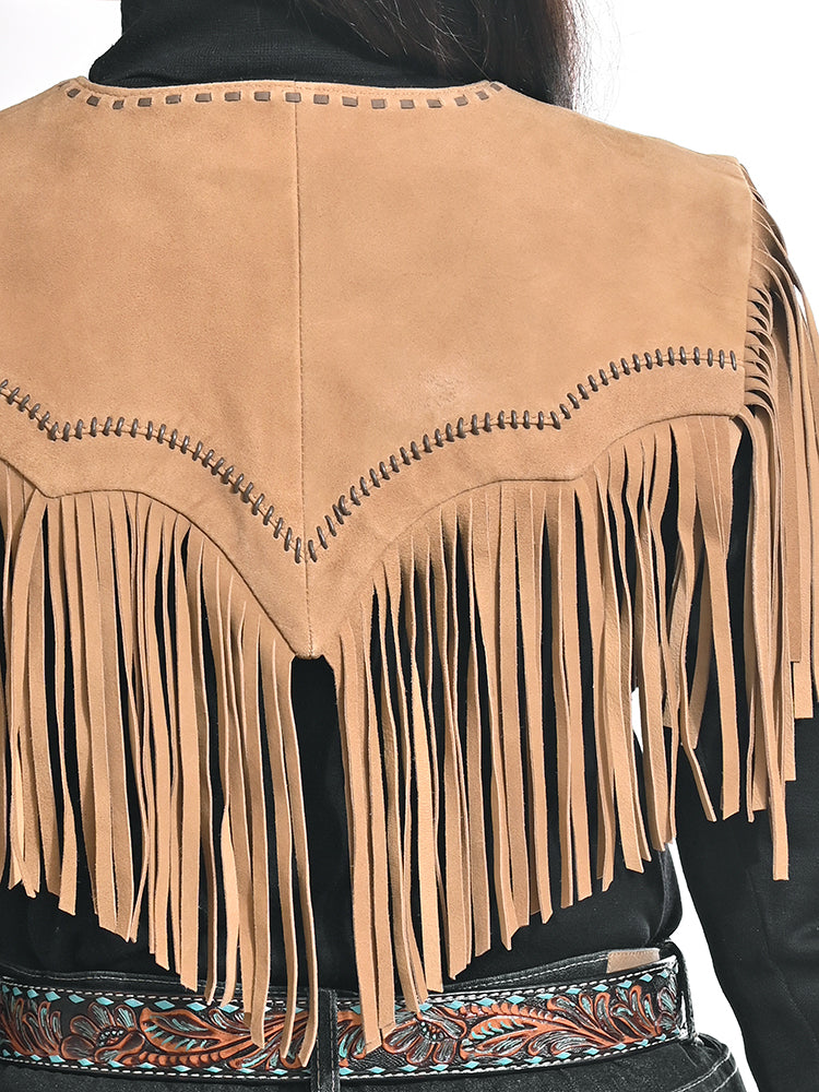 American Darling Western Leather Fringe Cape/Shawl Suede Yoke Tassel Jacket Vest