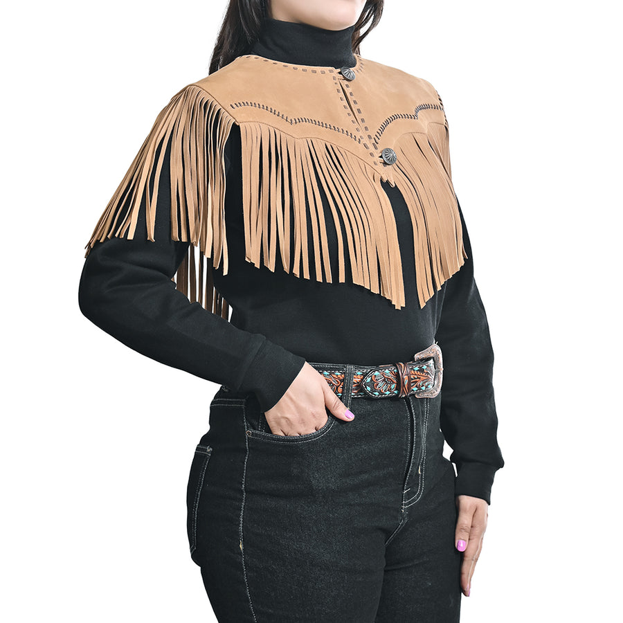 American Darling Western Leather Fringe Cape/Shawl Suede Yoke Tassel Jacket Vest