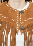 American Darling Western Leather Fringe Cape/Shawl Suede Yoke Tassel Jacket Vest