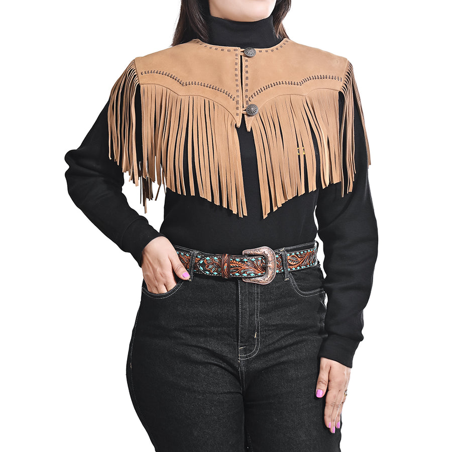 American Darling Western Leather Fringe Cape/Shawl Suede Yoke Tassel Jacket Vest - Uhorse