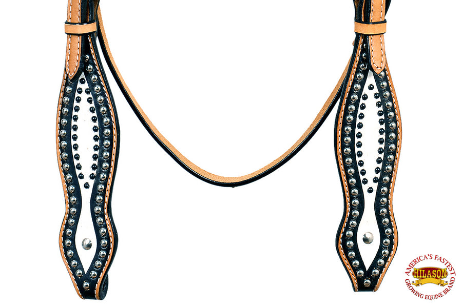 HILASON Western Horse Headstall Tack Genuine American Leather Tan W/ Black & White