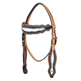 HILASON Western Horse Headstall Tack  American Leather Tan W/ Black & White