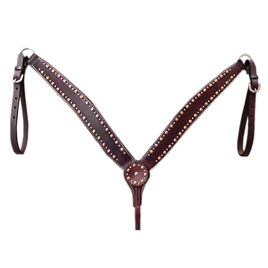 Brown leather studded V-bib breastcollar with concho - Uhorse