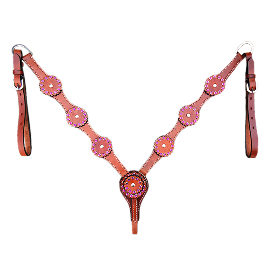 Red leather horse breast collar with concho ornaments - Uhorse