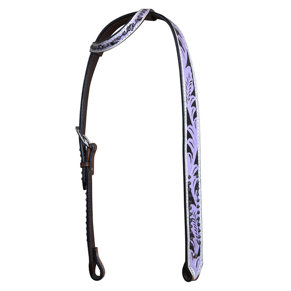 Purple leather one-ear headstall with tooled design - Uhorse