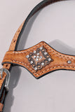 Hilason Western Horse Hand Tooled Genuine Leather Headstall Tan