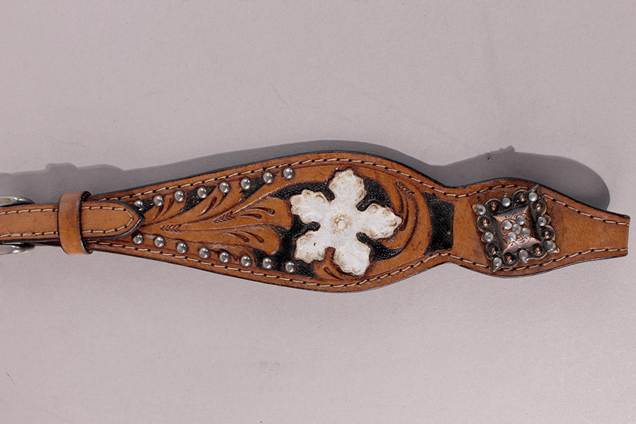 Hilason Western Horse Hand Tooled Genuine Leather Headstall Tan