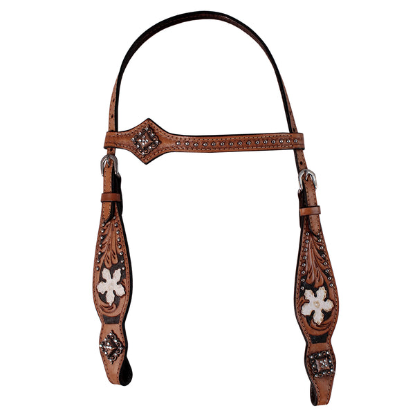 Hilason Western Horse Hand Tooled Genuine Leather Headstall Tan - Uhorse