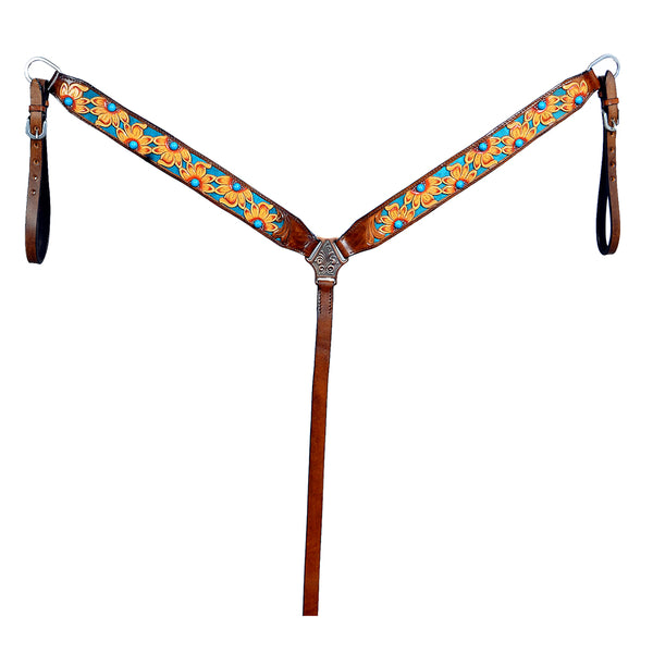 HILASON Western Horse Leather Headstall and Breast Collar Set Brown Sunflower - Uhorse