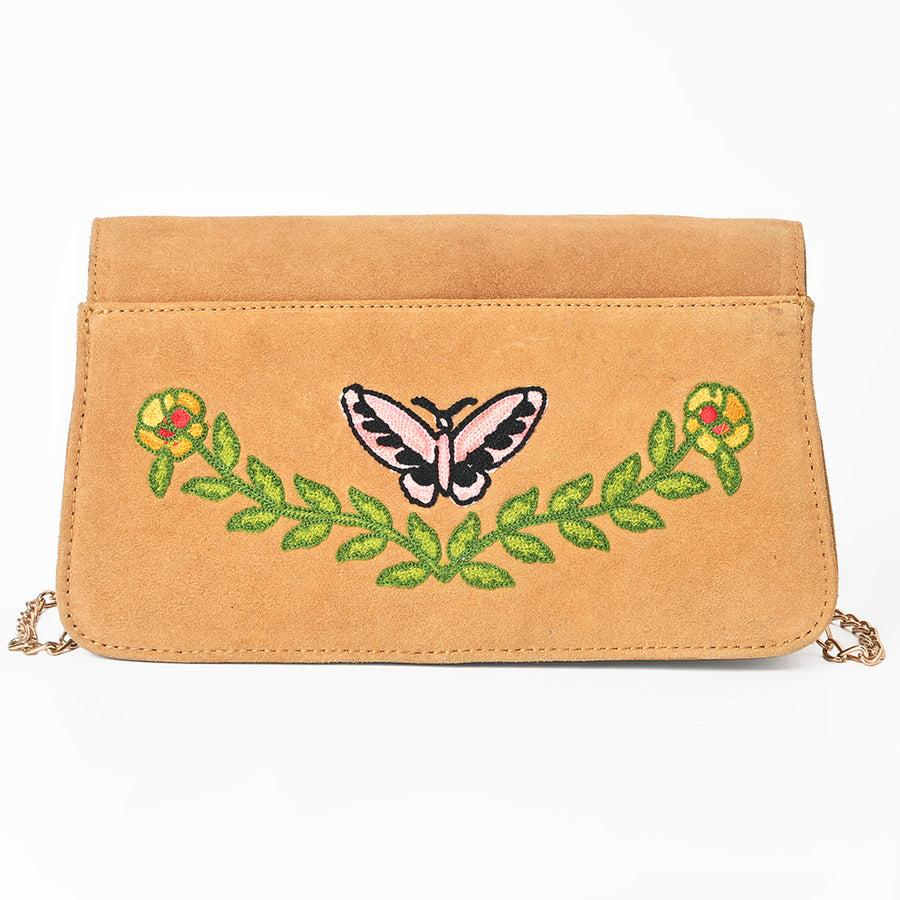 American Darling Cross body Bag for Women, Embroidered Genuine Suede Leather with Longhorn Design, Western Purse with Chain Strap
