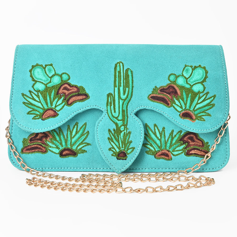 American Darling Cross body Bag for Women, Embroidered Genuine Suede Leather with Longhorn Design, Western Purse with Chain Strap