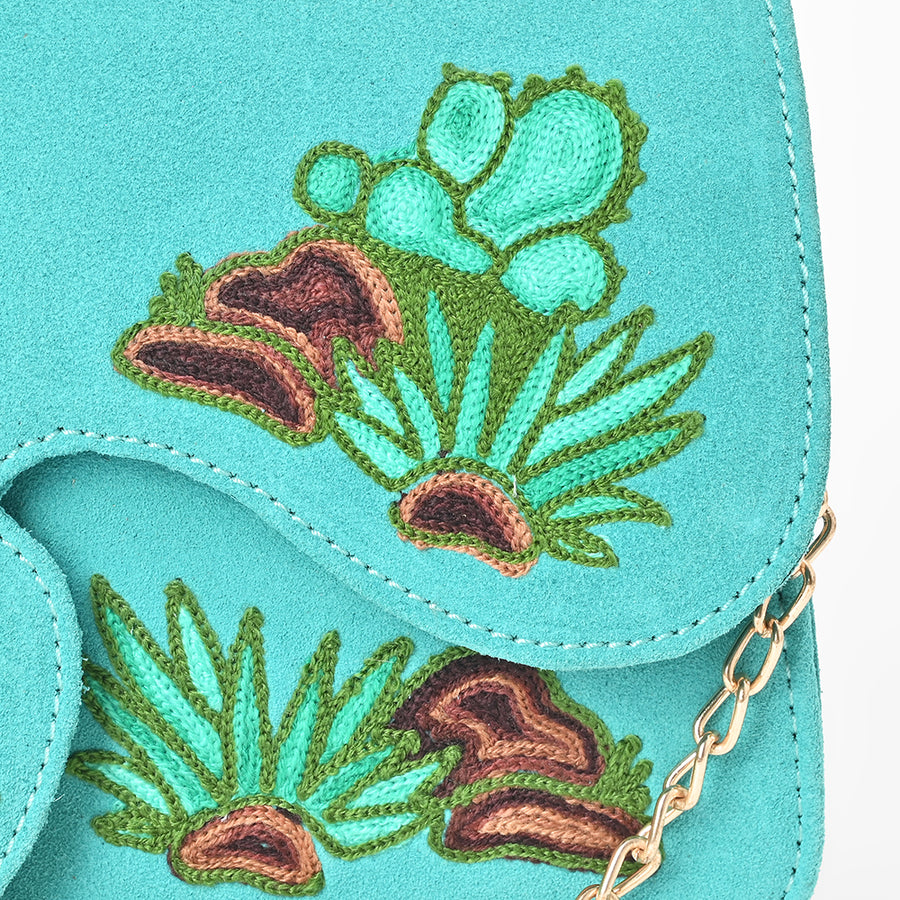 American Darling Cross body Bag for Women, Embroidered Genuine Suede Leather with Longhorn Design, Western Purse with Chain Strap