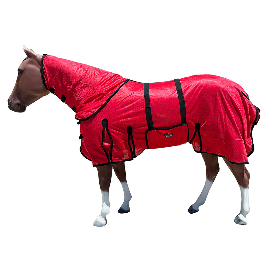 66 In - 84 In Hilason Horse Fly Sheet With Neck Uv Protect Mesh Bug Mosquito Summer Red - Uhorse