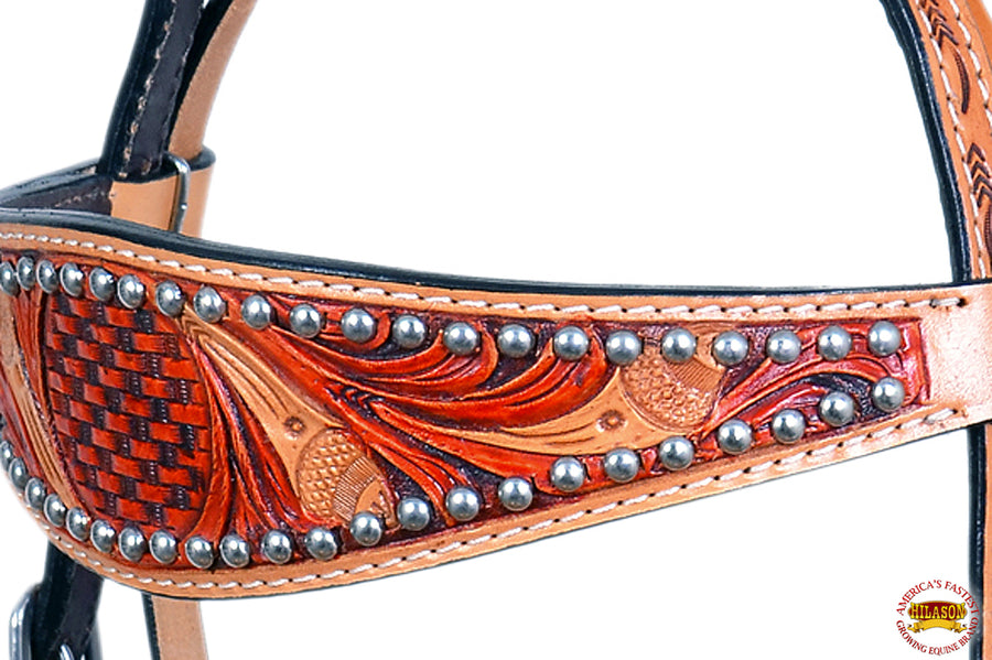 HILASON Western Horse Headstall Tack Genuine American Leather Tan w/ Rivets