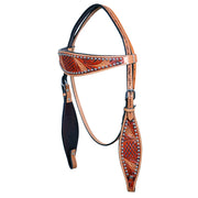 HILASON Western Horse Headstall Tack Genuine American Leather Tan w/ Rivets
