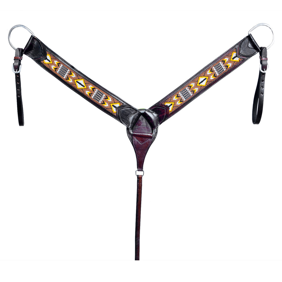 HILASON Western Horse Genuine Leather Breast Collar Tack Black Beaded - Uhorse
