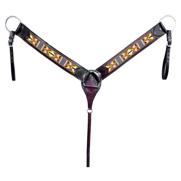 HILASON Western Horse Leather Headstall and Breast Collar Set Black Beaded - Hilason