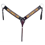 HILASON Western Horse Leather Headstall & Breast Collar Set Black Beaded
