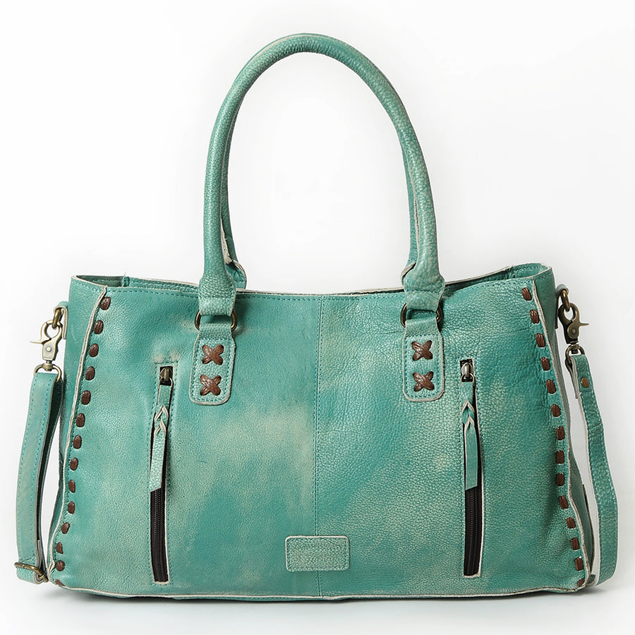 American Darling Tote Bag - Genuine Vegetable-Tanned Leather Western Purse with Buck Stitching & YKK Zipper