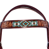 Hilason Western Horse Headstall Hand Tooled American Leather Tan