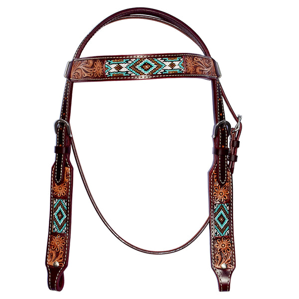 Hilason Western Horse Headstall Hand Tooled American Leather Tan - Uhorse