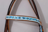 Hilason Western Horse Hand Tooled Genuine Leather Headstall Tan/Turquoise