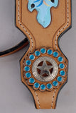 Hilason Western Horse Hand Tooled Genuine Leather Headstall Tan/Turquoise