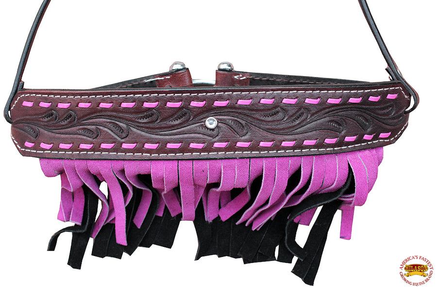 HILASON Western Genuine Leather Horse Nose Band Dark Brown with Pink