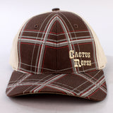 Cactus Ropes Plaid Trucker Cap Brown Embroidered Logo & Two-Tone Design