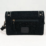 American Darling Western Embossed Leather Studded Crossbody Bag – Floral Tooled Purse with Adjustable Strap