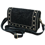 American Darling Western Embossed Leather Studded Crossbody Bag - Floral Tooled Purse with Adjustable Strap - Uhorse