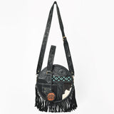 AMERICAN DARLING Tooled Leather Canteen Bag Fringe Turquoise Beading