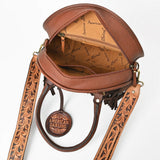 AMERICAN DARLING Tooled Leather Denim Canteen Bag Cowhide Fringe