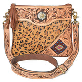 AMERICAN DARLING Tooled Leather & Cheetah Cowhide Crossbody Bag Floral Carving