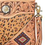 AMERICAN DARLING Tooled Leather & Cheetah Cowhide Crossbody Bag Floral Carving